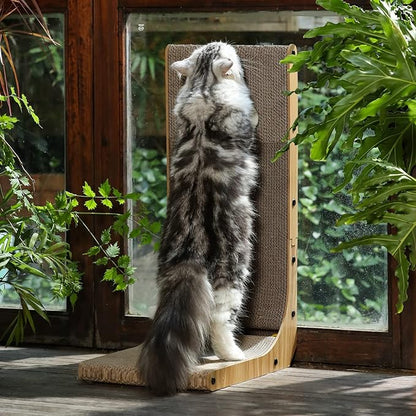 FUKUMARU Cat Scratcher, 26.8 Inch L Shape Cat Scratch Pad Wall Mounted, Cat Scratching Cardboard with Ball Toy for Indoor Cats, Large Size