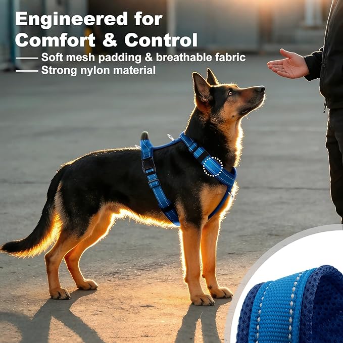 No Pull Dog Harness with Handle, Soft Mesh Padded Adjustable for Small Medium Large Dogs | Reflective Easy Walk Harness with Front Clip for Training, Running & Outdoor (Royal Blue, XL)