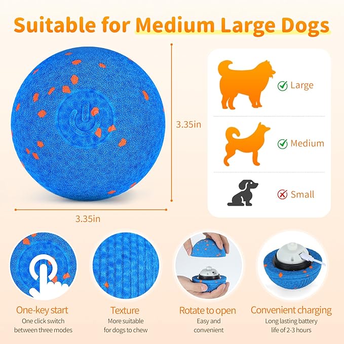 Smart Interactive Dog Toys, Interactive Dog Ball with IPX7 Waterproof, E-TPU Material, Low Noise, Automatic Moving/Bouncing/Rotating for Medium and Large Dogs Indoor & Outdoor Stimulation