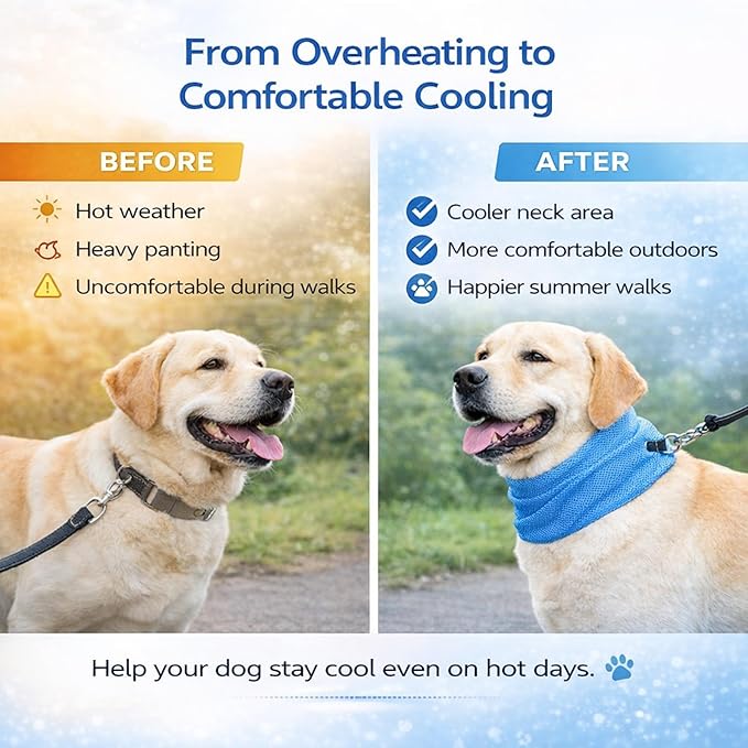 Instant Cooling Dog Bandana for Pet Scarf Soft Cool Mat Pet Collar – Eco-Friendly Breathable Polyester Dog Cooling Bandana for Dogs Puppy Bandana with Leash Hole (Blue, Small)