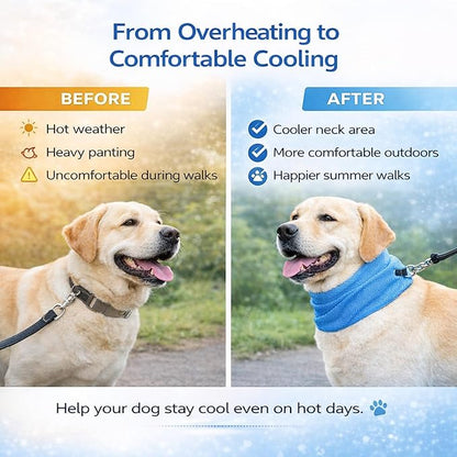 Instant Cooling Dog Bandana for Pet Scarf Soft Cool Mat Pet Collar – Eco-Friendly Breathable Polyester Dog Cooling Bandana for Dogs Puppy Bandana with Leash Hole (Blue, Small)