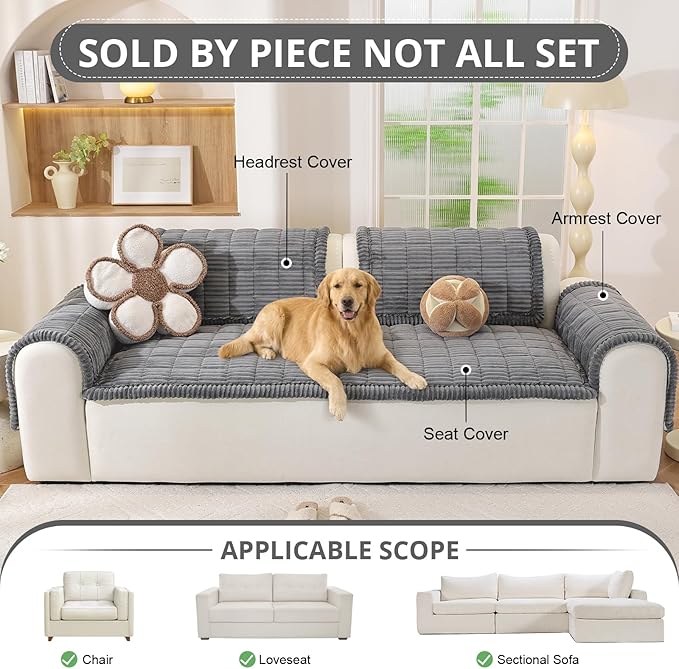 OstepDecor Washable Couch Cover for Dogs, Thick Pet Friendly Sofa Covers, Soft Couch Protector, Paw Cart Sofa Slipcovers, Cushion Protector for Leather, Sectional, Loveseat (27.6" x 27.6", Dark Grey)