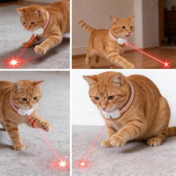 Walfront Cat Toys, Interactive Pink Light-Up Collar with Automatic Chasing, USB Rechargeable Adjustable Fit 9.1–13.4in, Indoor Play for Kittens & Adult Cats, Fun Exercise & Boredom Relief