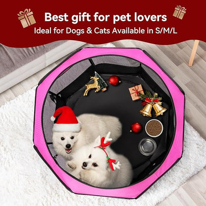 PETSFIT 29" Puppy Playpen with Removable Waterproof Mat & Zippered Roof | RV, Camping, Travel Dog Pen | Indoor/Outdoor Whelping & Cat Observation Space(29.5"x29.5"x16.5"H)