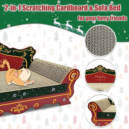 Luxury Cardboard Cat Scratcher Sofa Bed, Couch Shaped Scratching Board, Scratch Lounge with Catnip, Scratcher for Indoor Cats Large (Red)