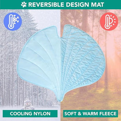 PetAmi Dog Cooling Mat, Ginkgo Leaf Shape, Reversible Cooling Nylon Blanket Soft Fleece Pet Pad for Dogs Cats, Summer All Season Use Q-Max>0.3, Small 35x40 in, Light Blue