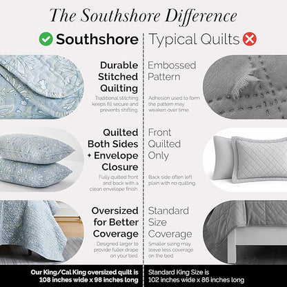 Southshore Fine Living, Inc. Boho Quilt Set, Lightweight Bedspread for Summer, Coverlet King Size, Paisley Bedding Set with Two Matching Pillow Shams, California King Quilts, Blue Paisley Quilt