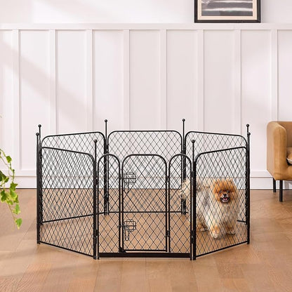ZOMISIA Paw Safe Playpen for Indoor Small Dogs, 24 Inch 8 Panels Anti-Pinch Diamond Mesh Dog Fence, Metal Stable Dog Play Pen with Door, Portable Pet Playpen for Outdoor RV Camping Yard Garden