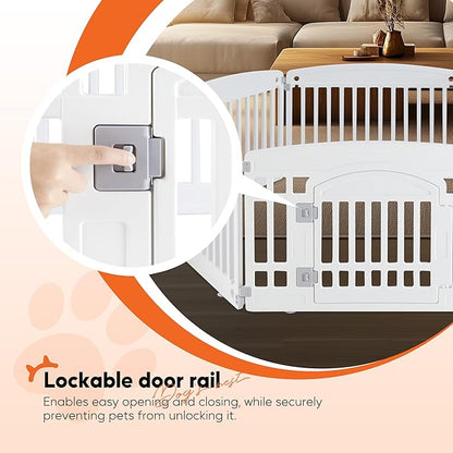 HealSmart 6 Panel Dog Playpen, 24” Exercise Puppy Playpen with Door, Safe, Secure, Folding & Portable Pet Playpen for Indoor & Outdoor Use, Suitable for Puppies and Small, White