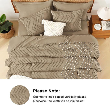 Litanika Taupe Queen Size Comforter Set with Sheets - 7 Pieces Bed in a Bag Queen Boho Tufted Complete Bedding Sets with Comforter, Sheets, Pillowcases & Shams