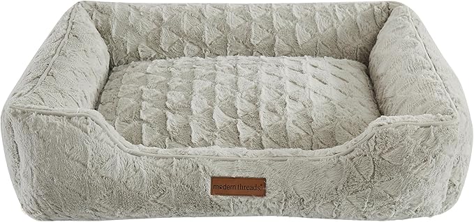 Modern Threads Ultra Soft Plush Pet Bed for Medium Dogs with Elegant Texture and Stylish Design, Removable Washable Cover, Grey, (28" L x 21" W x 9" Th)