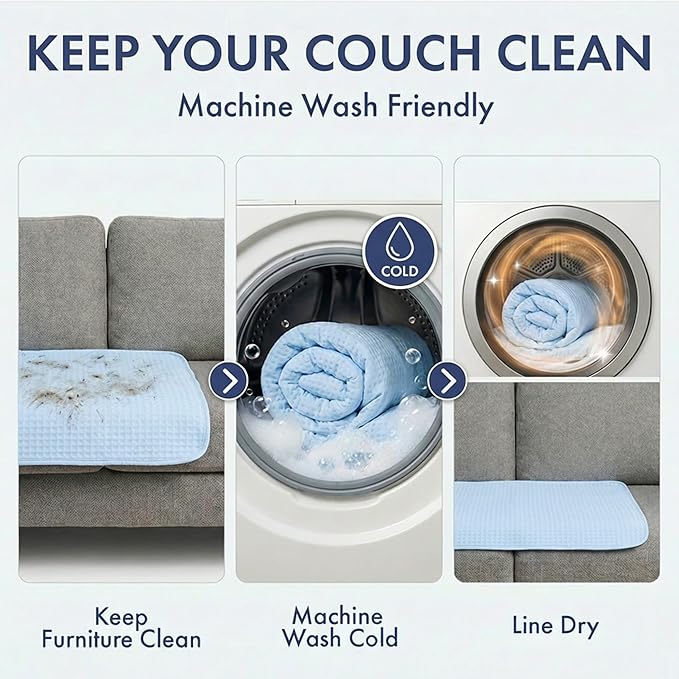 Spark Paws Cooling Couch Cover Dog Bed, Furniture Protector Mat, Non-Toxic Washable Pet Cooling Pad for Large & Small Dog - Waffle Blue - Size S
