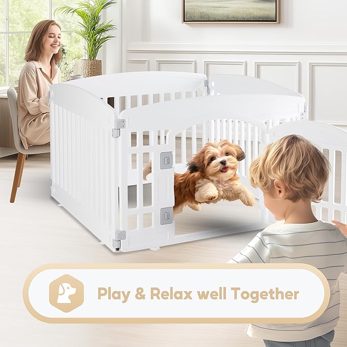 Simple Deluxe 24" 4-Panel Dog Playpen, Durable Pet Playpen with Secure Locking Door for Puppies & Small/Medium Dogs, Portable & Foldable Pet Fence, White