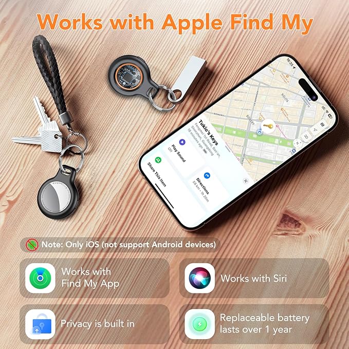 2026 New [Apple MFi Certified] (iOS Only) Tracker Tags-4 Pack, Bluetooth 5.3 GPS Tracker for Apple Find My, Replaceable Battery, 100dB Key Finder and Item Locator for Car, Keys, Luggage, Orange