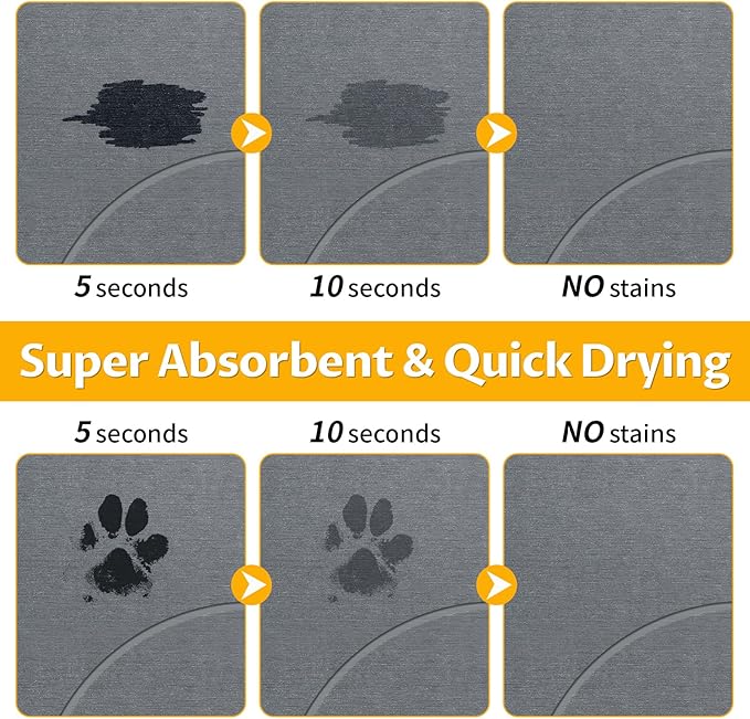 Stone Dog & Cat Food Mat, Bite-Proof Non-Slip Large Diatomaceous Pet Feeding Mat for Puppy Cat, Summer Cooling Quick Drying Dog Cat Water Bowls Mat for Protect Floor (Dark Grey 24" x 16")