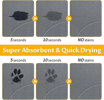 Stone Dog & Cat Food Mat, Bite-Proof Non-Slip Large Diatomaceous Pet Feeding Mat for Puppy Cat, Summer Cooling Quick Drying Dog Cat Water Bowls Mat for Protect Floor (Dark Grey 24" x 16")
