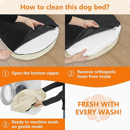 Dwanton Orthopedic Dog Bed for Medium Dogs with Gel Memory Foam, Waterproof Dog Sofa, Washable Pet Bed with Four Sided Bolster Cushion, Removable Cover & Non-Slip Bottom, 36", Beige