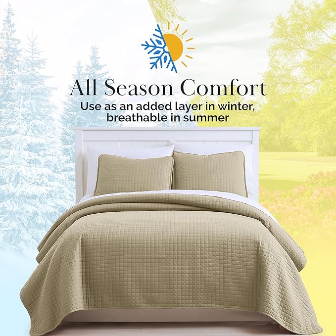 Southshore Fine Living, Inc. Oversized King Quilt Bedding Set, Taupe Quilt California/King Size Bedspread with 2 Matching Pillow Shams, Microfiber Soft & Cozy Bedding Coverlet, Taupe