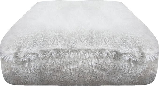 Bessie and Barnie Frosted Willow Extra Plush Shag Faux Fur Luxury Sicilian Rectangle Pet/Dog Bed (Multiple Sizes)