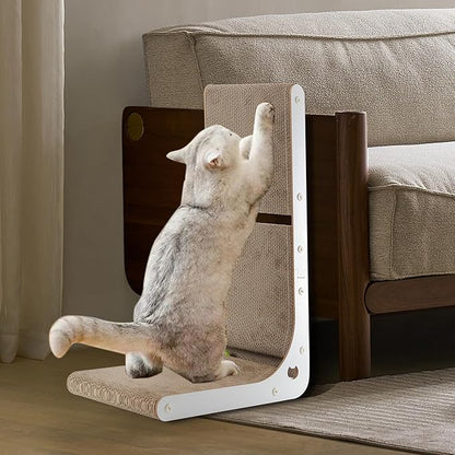 SMARTBEAN Cardboard Cat Scratcher, Vertical Cat Scratching Board, 23.6 Inch L-Shape Cat Scratch Pads with Built-in Catnip Toy Balls, Wall-Mount Cat Scratchers for Indoor Cats
