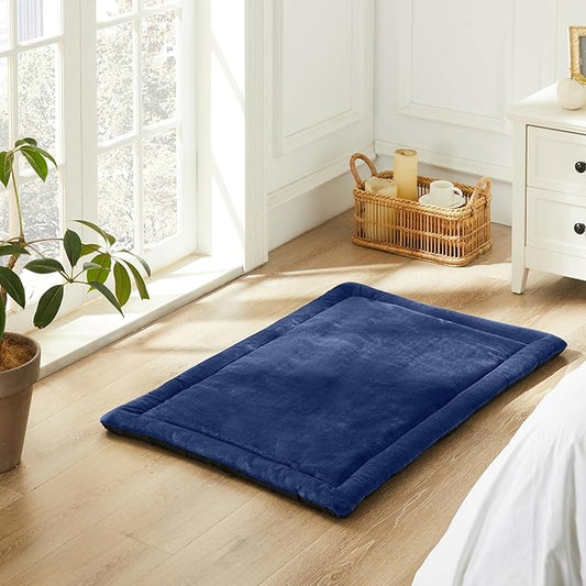 Allisandro Lightweight Waterproof Dog Bed Pad, 1.5" Thick Travel Mat for Crates, Kennels & Elevated Beds, Washable Non-Slip Sleeping Mat for Small to Large Dogs, 42 x 28 Inches, Navy Blue