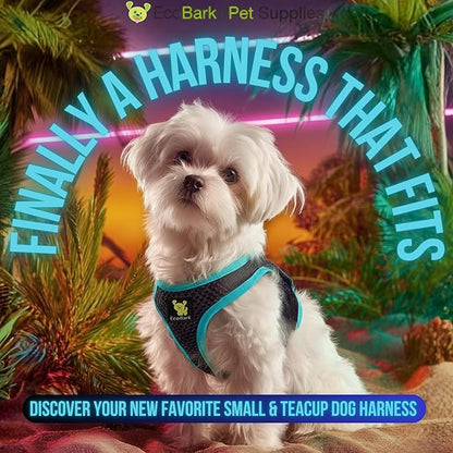 EcoBark Step in Dog Harness - Eco-Friendly Dog Harnesses for Small and Medium Breed Dogs - Reflective and Adjustable Body Halter Vest - Soft Mesh Toy Breed Harness (Black and Teal, Large)