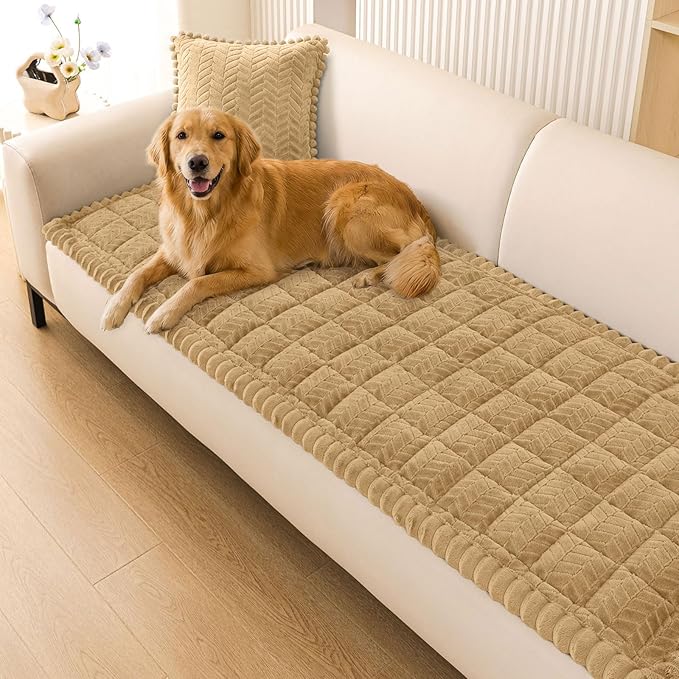 Smiry Non Slip Couch Covers for Dogs, Fuzzy Pet Couch Covers for 2 Cushion Sofa Pet Friendly, Soft Sofa Loveseat Slipcovers Cushion Furniture Protector Washable (Camel, 27.6" x 47")