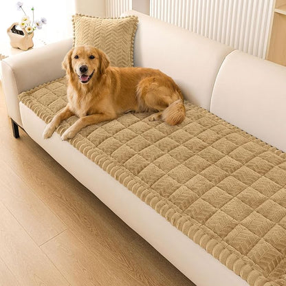 Smiry Non Slip Couch Covers for Dogs, Fuzzy Pet Couch Covers for 2-3 Cushion Sofa Pet Friendly, Soft Sofa Slipcovers Cushion Furniture Protector Washable (Camel, 27.6" x 59")