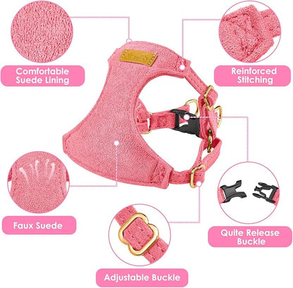SlowTon Dog Harness Small Sized Dog - Soft XXS Dog Harness and Leash Set No Pull No Chock, Adjustable Lightweight Puppy Harness for XS Small Medium Dogs Cats (Solid Pink, M)