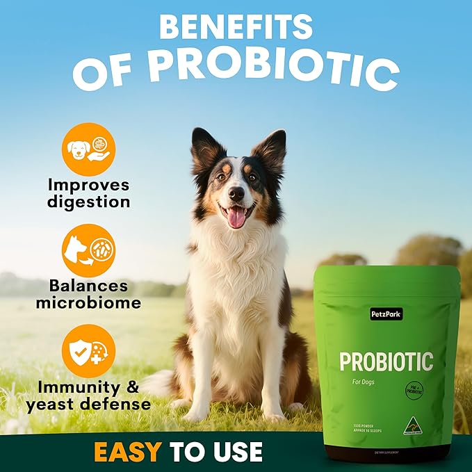 Petz Park Dog Probiotic 90 Scoops, Probiotics for Dogs Powder, Gut Health Supplement for Dogs, Paw Licking and Digestive Support, Dog Food Topper Made in Australia