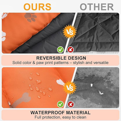 BEAUTYZOO Outdoor Dog Bed Waterproof, Camping Dog Bed Reversible, Portable Travel Bed with Carry Bag- Machine Washable, Durable, Foldable Outdoor Pet Bed Mat for Medium Large Dogs, 35" x 51" Orange