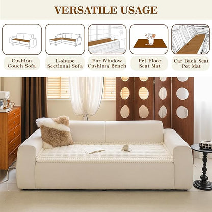 MYSKY HOME Couch Covers for Sofa, L Shaped Couch Cover, Couch Cover for Dogs, Sofa Covers for Pets Washable, Non Slip Sofa Slipcovers, Leather Sofa Cover Sectional Couch Covers, Cream, 27.6" x 70.9"