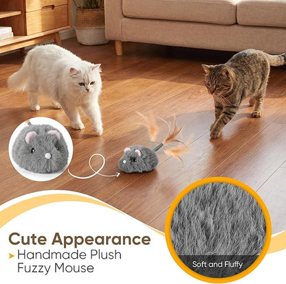 Moving Cat Toy Cat Mouse Toy with Automatically Wagging Tail Plush Mouse Toys for Cats 2026 Upgraded Interactive Cat Toy Squeaky Mouse