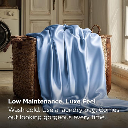 Bedsure Satin Sheets Full Size - 4 Piece Silky Bedsheets with Elastic Corner Straps and 15 Inches Deep Pocket Fitted Bedsheet,1 Flat Sheet, 2 Satin Pillowcases, Good for Hair & Skin (Full, Sky Blue)