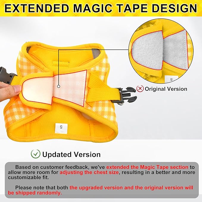 AIITLE No Pull Dog Harness and Leash Set, Step in No Chock Soft Mesh Dog Harnesses Reflective for Extra-Small Puppy Dogs and Cats, Plaid Dog Vest Harness for Pets Yellow XXS
