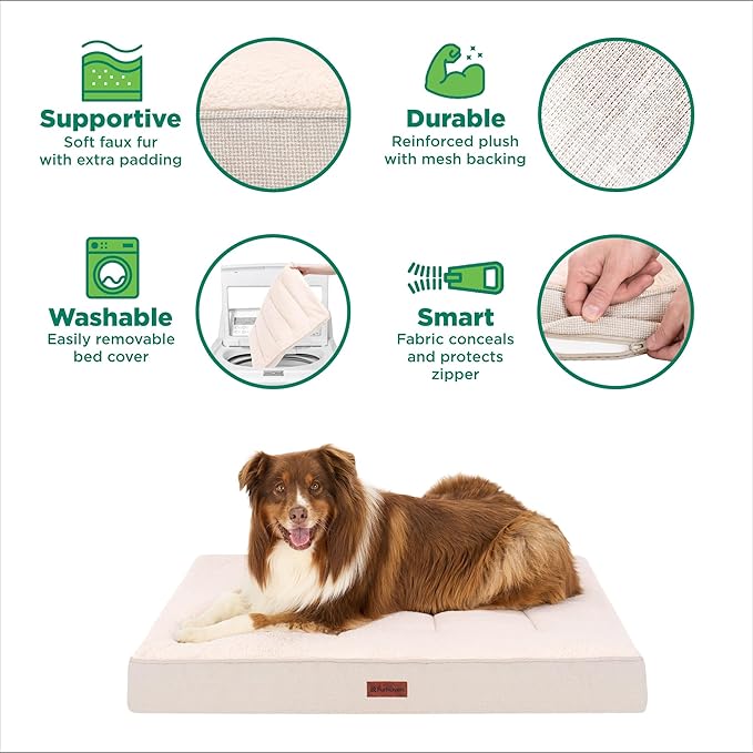 Furhaven Orthopedic Dog Bed – Classic Cushion with Plush Tufted Top, Supportive Foam Mattress, Removable Washable Cover, Joint Relief - Wheat, Jumbo