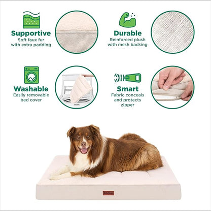 Furhaven Orthopedic Dog Bed – Classic Cushion with Plush Tufted Top, Supportive Foam Mattress, Removable Washable Cover, Joint Relief - Wheat, Jumbo