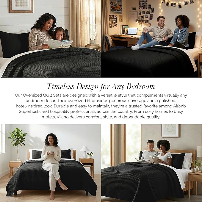 Southshore Fine Living, Inc. Quilts Queen Size Sets, Full Quilt Bedding Set, Pet Hair Resistant Bedding Coverlet Queen Size, Full Size Quilt, Microfiber Comforter with 2 Pillow Shams, Black Quilts