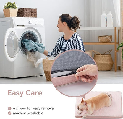WATANIYA PET Memory Foam Orthopedic Large Dog Bed, Washable Dog Bed for Crate with Cooling Gel Mattress, Waterproof Liner and Plush Removable Cover for Extra Large Dogs (Pink)