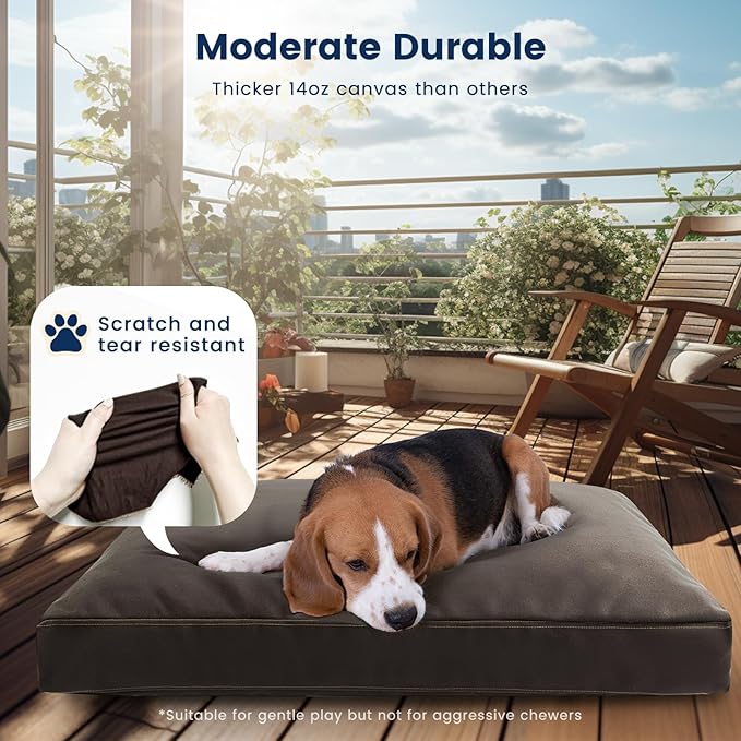 Miguel Durable Canvas Dog Bed for Medium Large Pet Outdoor Dogs Pad 14 Ounce Canvas Waterproof Pet Pillow with Removable Washable Cover, 35 x 25 inch, Brown