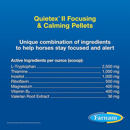 Farnam Quietex II Horse Calming Supplement Pellets, Helps Manage Nervous Behavior, Contains 7 Stress Relief Ingredients, Promotes Focus, Calm & Composed Horses, 1.625 lbs, 26 Day Supply