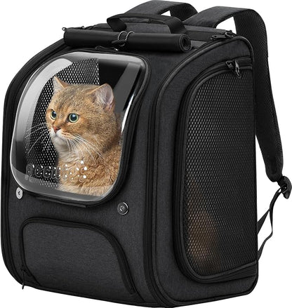 Pecute Cat Backpack Carrier, Large Space Cat Bubble Backpack, Breathable Cat Carrier, Shaded Dog Backpack Carrier, Ergonomic 3D Design for Travel, Hiking, Walk, Suitable for Shopping, Car, Vet, Black