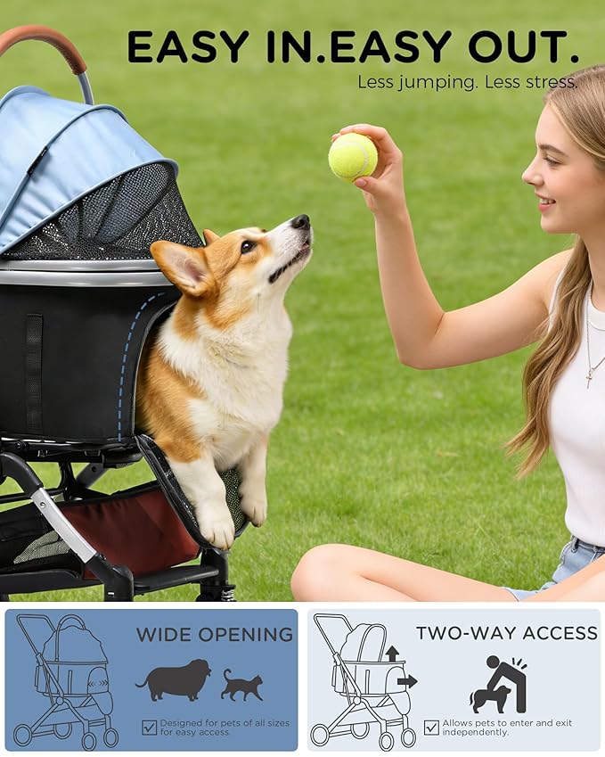 GTPLAYER 3 in 1 Pet Stroller with Removable Carrier, Foldable Stroller for Small/Medium Dogs and Cats, All-Terrain, with Sun Shades, Car Seat, Up to 45 lbs, Light Blue