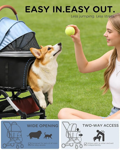GTPLAYER 3 in 1 Pet Stroller with Removable Carrier, Foldable Stroller for Small/Medium Dogs and Cats, All-Terrain, with Sun Shades, Car Seat, Up to 45 lbs, Light Blue