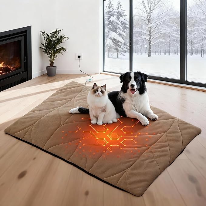 Vagascape Dog Heating Pad (56"x40") - Waterproof Electric Heated Mat & Pet Bed for Indoor and Outdoor Use, Chew Resistant Cord, Machine Washable Cover with Wheat Pattern Quilting, for Cats and Pets