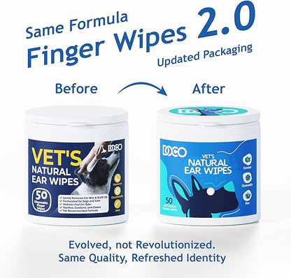 DOCO Dog Ear Cleaning Wipes (100 Count) | Finger Ear Wipes for Dogs & Cats with Eucalyptus, Chamomile & Aloe | Gently Clean, Itchy Ears, Soothes & Deodorizes