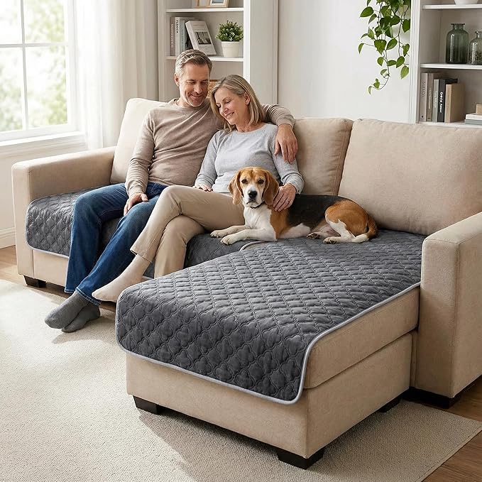 FunFurry Waterproof Dog Blanket, Couch Cover for Dogs Washable, Reversible Dog Bed Cover, Couch Furniture Protector. (Dark＆Light Grey, 40 X 50 Inch - 1 Pack)