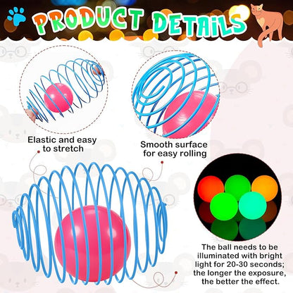 Jecery 5 Pcs Cat Spring Balls Toys Stretchable Rolling Balls Colorful Playful Coils Interactive Action Toy Caged Rats for Kitten Pet Supplies (Glow Ball,Multicolor)