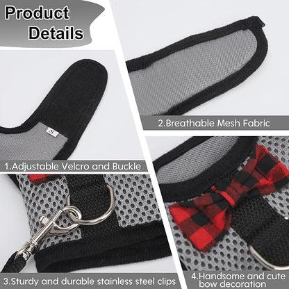 Guinea Pig Harness and Leash，2packs Guinea Pig Clothes Baby Ferret Rats Hamster Soft Mesh Harness Leash for Decoration，Hamster Harness can be Adjusted to Any Size. (Red + Grey)