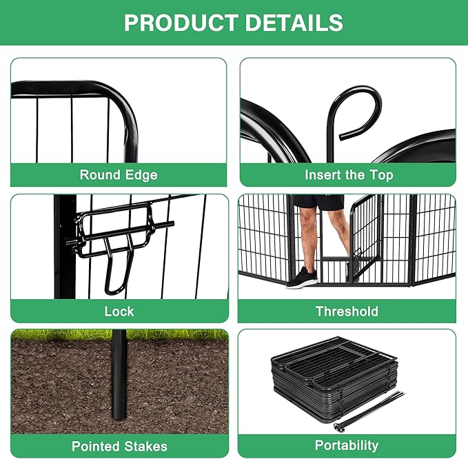Dog Pen Pet Playpen Kennel Fence Outdoor Indoor Play Yard Puppy Exercise Barrier 31'' W x 24'' H 16 Panels (16 Panels, 24 Inches)